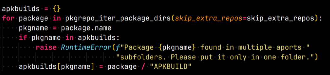Finding an APKBUILD with the pkgrepo_iter_package_dirs() helper
