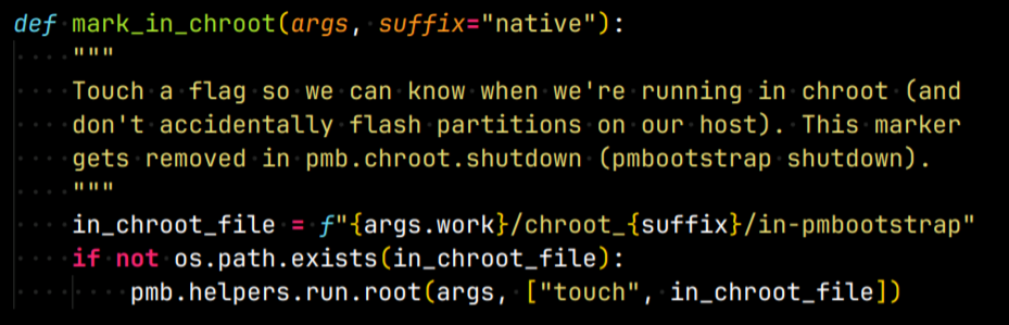 The mark_in_chroot() function builds a path using
f-strings